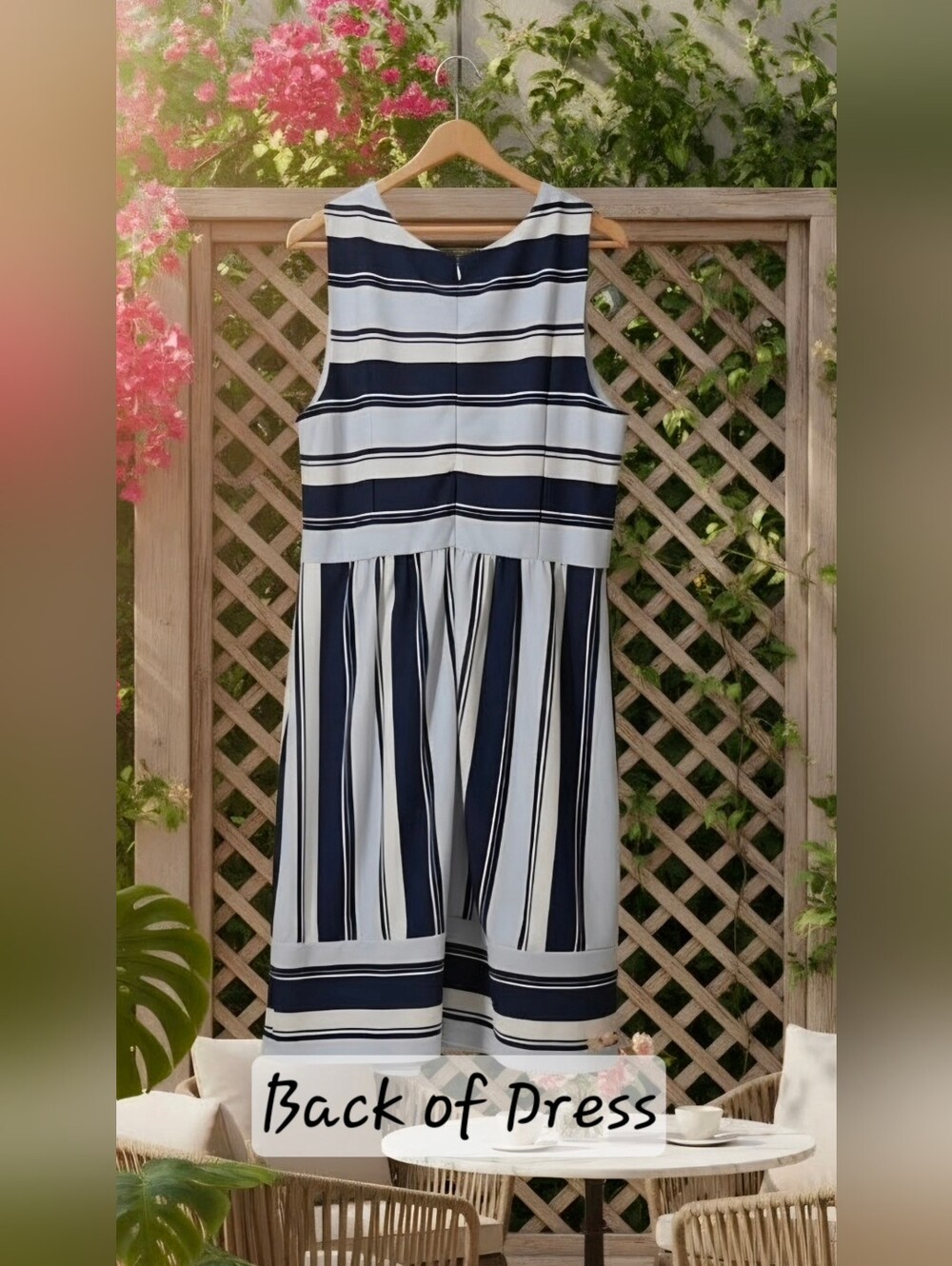Sleeveless Navy & Light Blue Striped Midi Dress - Picture 7 of 7